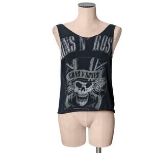 GUNS N' ROSES Black Distressed Cut Off Raw Hem Tank Top T-Shirt S M